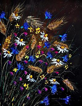 油画 麦穗鲜花图片