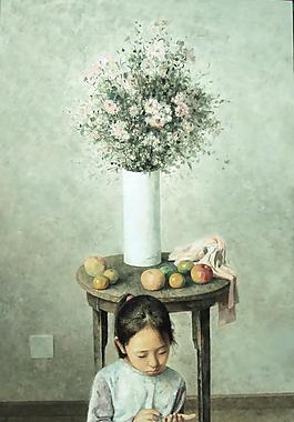 小女孩油画图片