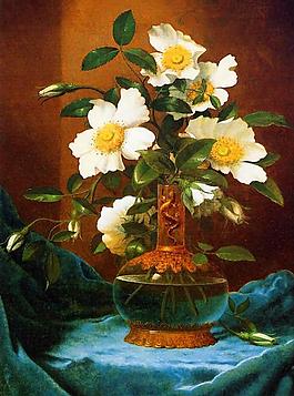 油畫(huà) 花瓶里的白玫瑰圖片