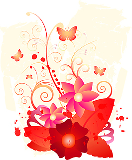 藤蔓蝴蝶和花朵插畫