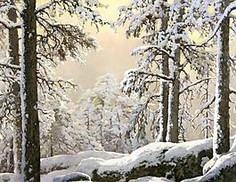 雪景油畫圖片
