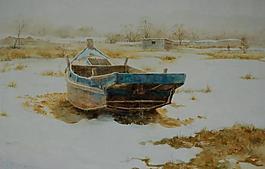 油畫小船圖片