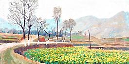 油菜花油畫圖片