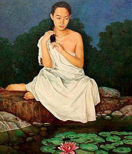 莲池边的丽人图片