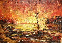油畫(huà) 夕陽(yáng)風(fēng)景圖片