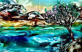 油画 河流景色图片