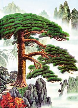 油畫迎客松圖片