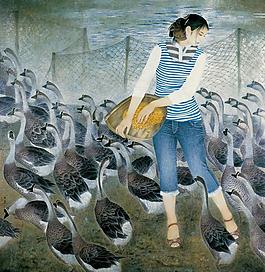 喂食鵝的女人圖片