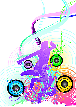 同心圓曲線前的人物剪影插畫