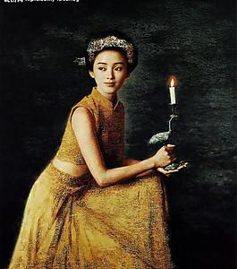 謝楚余少女油畫（秉燈圖）圖片