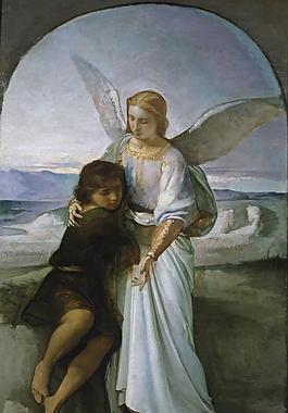Rosales Gallina, Eduardo - Tobias and the Angel, Ca. 1860大師畫家動物油畫飛行動物裝飾畫