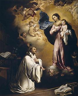 Murillo, Bartolome Esteban - The Virgin Appears to Saint Bernard, Ca. 1660大师画家动物油画飞行动物装饰画