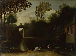 Anthonie van Borssum - A Garden Scene with Waterfowl大師畫家古典畫古典建筑古典景物裝飾畫油畫