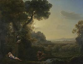 Claude - Landscape with Narcissus and Echo大師畫家古典畫古典建筑古典景物裝飾畫油畫
