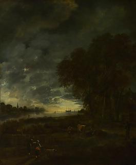 Aert van der Neer - A Landscape with a River at Evening大師畫(huà)家古典畫(huà)古典建筑古典景物裝飾畫(huà)油畫(huà)
