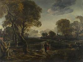 Aert van der Neer - An Evening View near a Village大師畫家古典畫古典建筑古典景物裝飾畫油畫