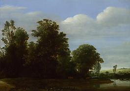 Cornelis Vroom - A Landscape with a River by a Wood大师画家古典画古典建筑古典景物装饰画油画