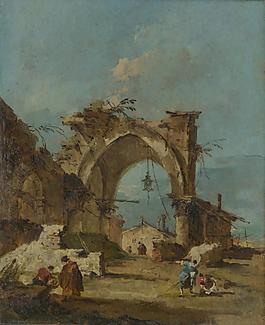 Francesco Guardi - A Caprice with a Ruined Arch大师画家古典画古典建筑古典景物装饰画油画
