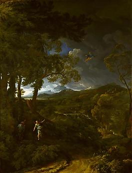 Gaspard Dughet - Landscape with Elijah and the Angel大师画家古典画古典建筑古典景物装饰画油画