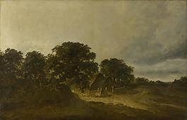 Georges Michel - Landscape with Trees, Buildings and a Road大師畫家古典畫古典建筑古典景物裝飾畫油畫