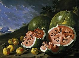 Melendez, Luis Egidio - Bodegon con sandias y manzanas en un paisaje, 1771大師畫家宗教繪畫教會油畫人物肖像油畫裝飾畫