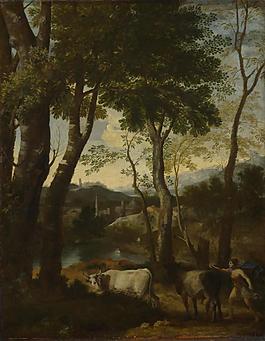 Gaspard Dughet - Landscape with a Cowherd大师画家古典画古典建筑古典景物装饰画油画