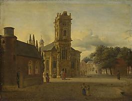 Jan van der Heyden - A Square before a Church大師畫家古典畫古典建筑古典景物裝飾畫油畫