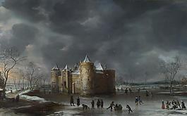 Jan Beerstraaten - The Castle of Muiden in Winter大師畫家古典畫古典建筑古典景物裝飾畫油畫