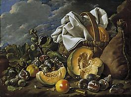 Melendez, Luis Egidio - Bodegon calabaza, higos, bota de vino y cesto, Third quarter of 18 Century大師