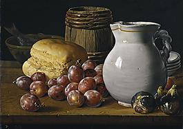 Melendez, Luis Egidio - Bodegon ciruelas, brevas, pan, Third quarter of 18 Century大師畫家宗教繪畫教會油畫人物肖像油畫