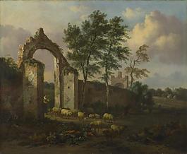 Jan Wijnants - A Landscape with a Ruined Archway大师画家古典画古典建筑古典景物装饰画油画