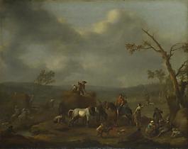 Jan Lingelbach - Peasants loading a Hay Cart大師畫家古典畫古典建筑古典景物裝飾畫油畫