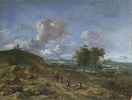 Jan Wijnants - A Landscape with a High Dune and Peasants on a Road大师画家古典画古典建筑古典景物装饰画油画