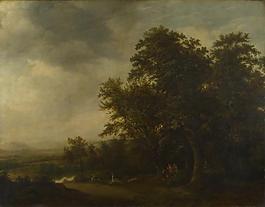 Jan de Lagoor - A Woody Landscape with a Stag Hunt大師畫家古典畫古典建筑古典景物裝飾畫油畫