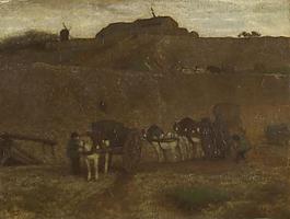 Matthijs Maris - Men unloading Carts, Montmartre大師畫家古典畫古典建筑古典景物裝飾畫油畫