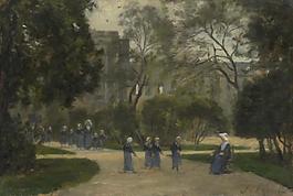 Stanislas-Victor-Edmond L茅pine - Nuns and Schoolgirls in the Tuileries Gardens, Paris大师画家古典画古典建筑古典景物