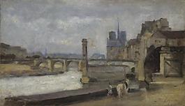 Stanislas-Victor-Edmond L茅pine - The Pont de la Tournelle, Paris大師畫家古典畫古典建筑古典景物裝飾畫油畫