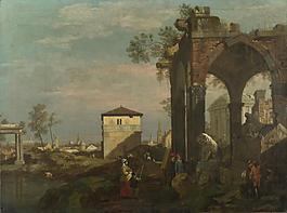 Style of Bernardo Bellotto - A Caprice Landscape with Ruins大师画家古典画古典建筑古典景物装饰画油画