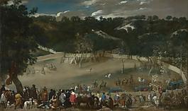 Diego Vel謾zquez - Philip IV hunting Wild Boar (La Tela Real)大師畫家古典畫古典建筑古典景物裝飾畫油畫