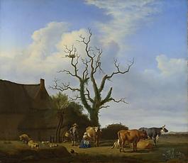Adriaen van de Velde - A Farm with a Dead Tree大師畫家古典畫古典建筑古典景物裝飾畫油畫