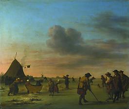 Adriaen van de Velde - Golfers on the Ice near Haarlem大師畫家古典畫古典建筑古典景物裝飾畫油畫