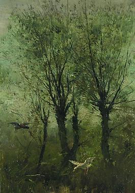 Willem Maris - Ducks alighting on a Pool大師畫家古典畫古典建筑古典景物裝飾畫油畫