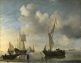 Willem van de Velde - Dutch Vessels lying Inshore in a Calm, one Saluting大師畫家古典畫古典建筑古典景物裝飾畫油畫