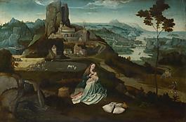Workshop of Joachim Patinir - Landscape with the Rest on the Flight into Egypt大师画家古典画古典建筑古典景物装饰画油画