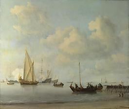 Willem van de Velde - Boats pulling out to a Yacht in a Calm大師畫家古典畫古典建筑古典景物裝飾畫油畫