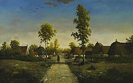 Pierre-Etienne-Theodore Rousseau - The Village of Becquigny, c. 1857大師畫家古典畫古典建筑古典景物裝飾畫油畫
