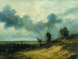 Georges Michel - Landscape with Mill大師畫家古典畫古典建筑古典景物裝飾畫油畫