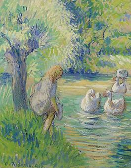 Camille Pissarro - The Shepperdess and the Geese, Eragny, 1890大師畫家風(fēng)景畫靜物油畫建筑油畫裝飾畫
