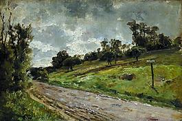 Haes, Carlos de - Camino de las cercanias de Villerville (Normandia), Ca. 1877大师画家古典画古典建筑古典景物装饰画油画