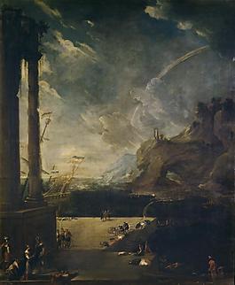 Aguero, Benito Manuel de - Paisaje con la salida de Eneas de Cartago, Third quarter of 17 Century大师画